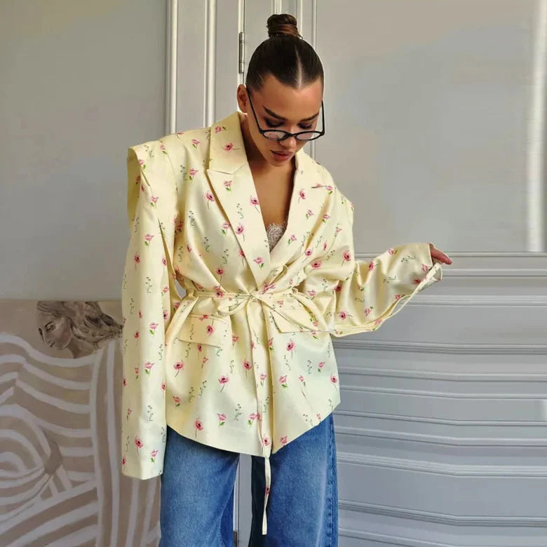 Oversized Blazer with Belted Waist – Light Cotton Blend