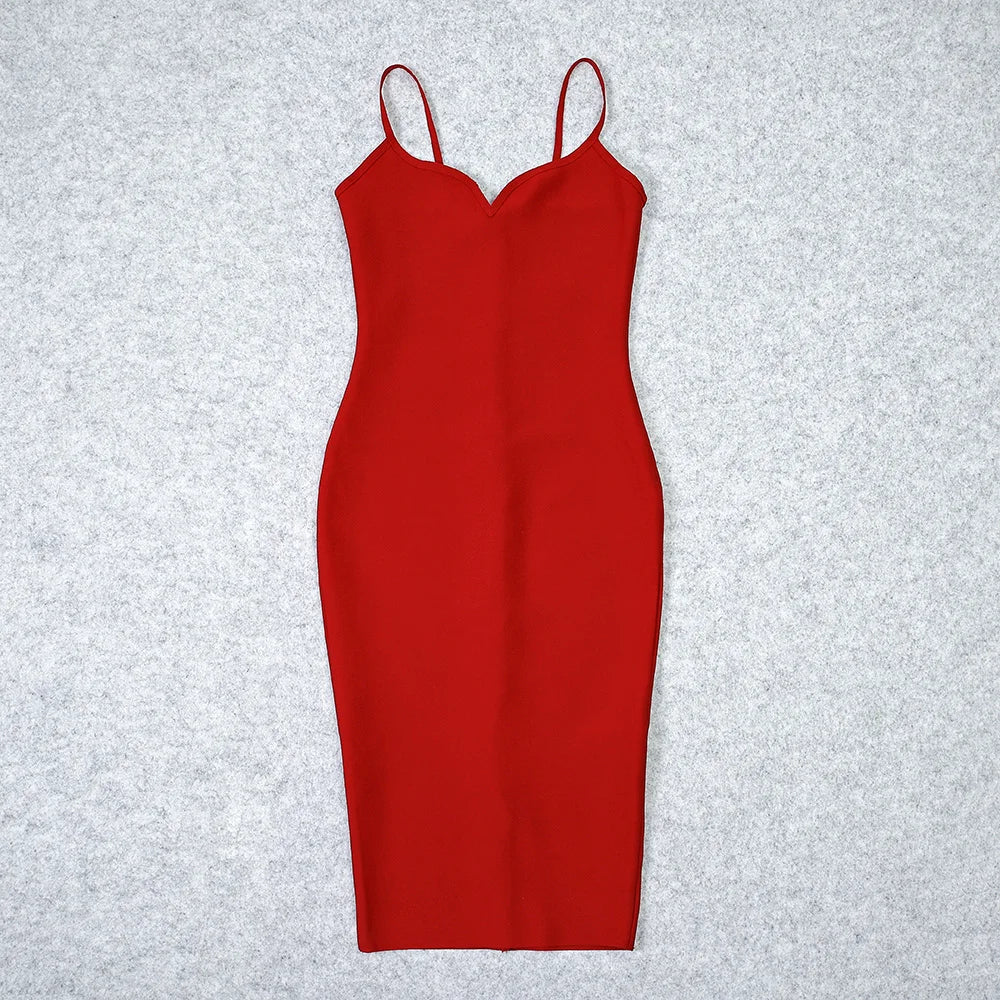 Red Spaghetti Strap Bandage Midi Dress | Sculpted Bodycon
