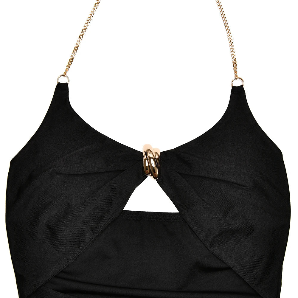 Halter Cut-Out Metal Detail Maxi Dress