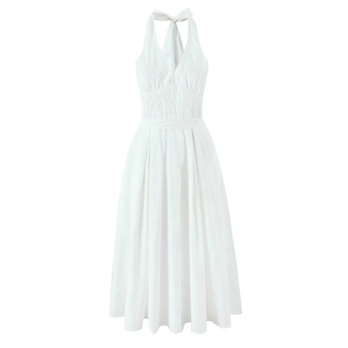 White halter neck dress on a white background