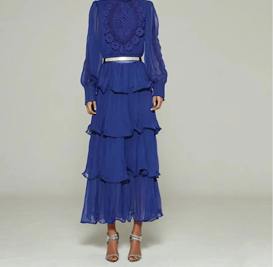 Red Lace Ruffle Maxi Dress | Tiered Layer Boho Party Gown