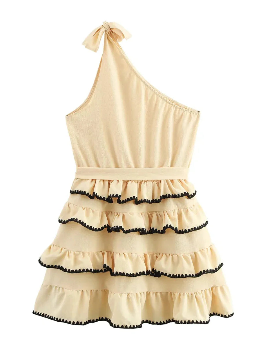 Yellow One-Shoulder Ruffle Dress | Tiered Mini for Summer Parties