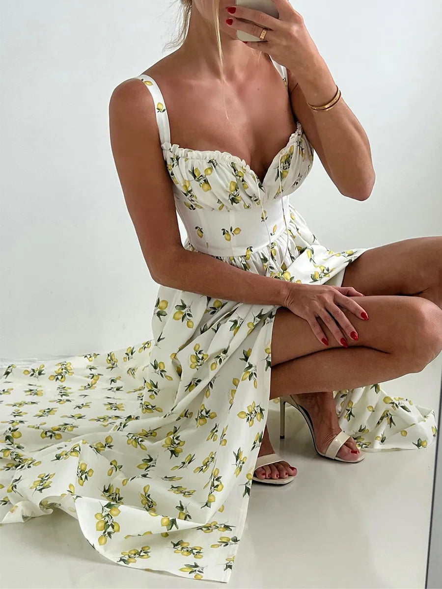 Black Floral V-Neck Maxi Dress with Slit