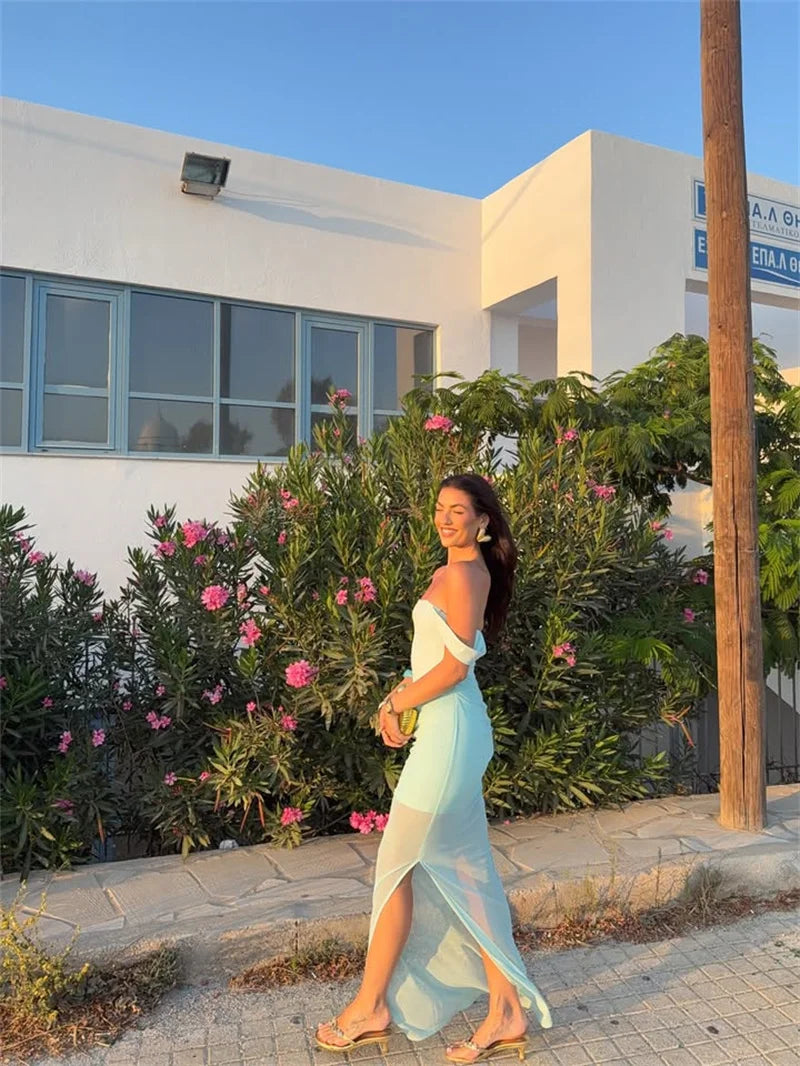 Brown Square Neck Maxi Dress | Backless Ruched Poolside Chic