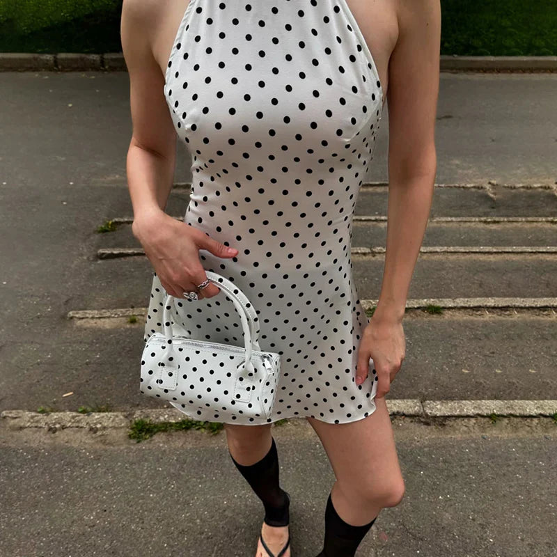 Polka Dot Halter Mini Dress | Elegant Backless Summer Style
