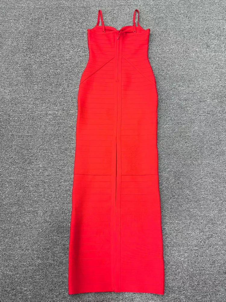 Red Spaghetti Strap Cut Out Bandage Maxi Dress