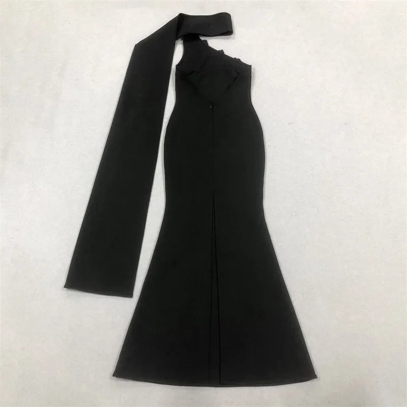 Black Floral Embellished Gown | High Neck Formal Evening Dress