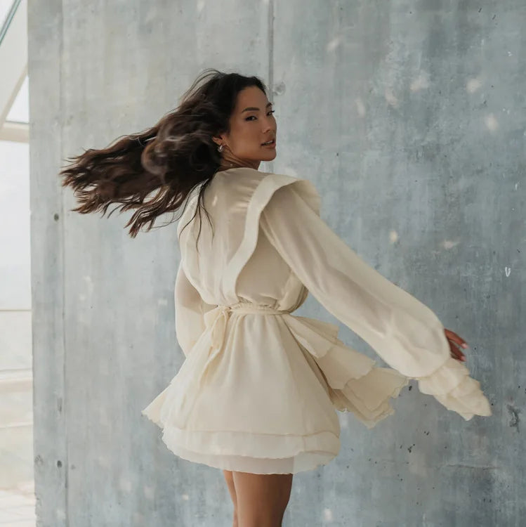 Ruffled Chiffon Mini Dress | Romantic High Waist Silhouette