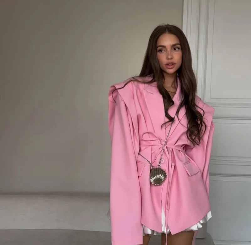 Oversized Blazer with Belted Waist – Light Cotton Blend