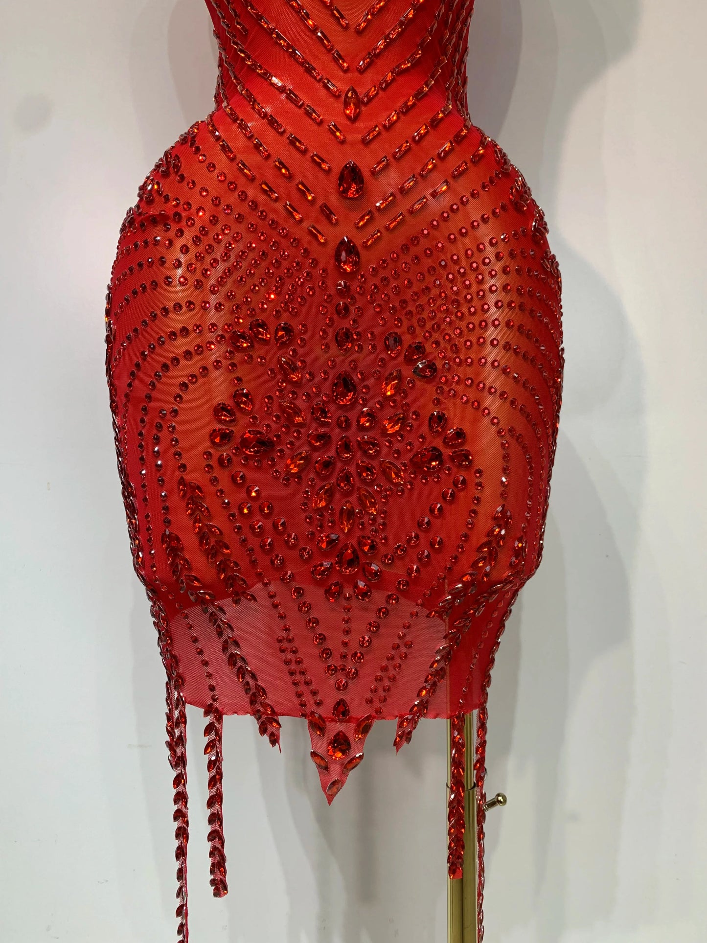 Black & Red Sparkly Rhinestone Mesh Bodycon Dress