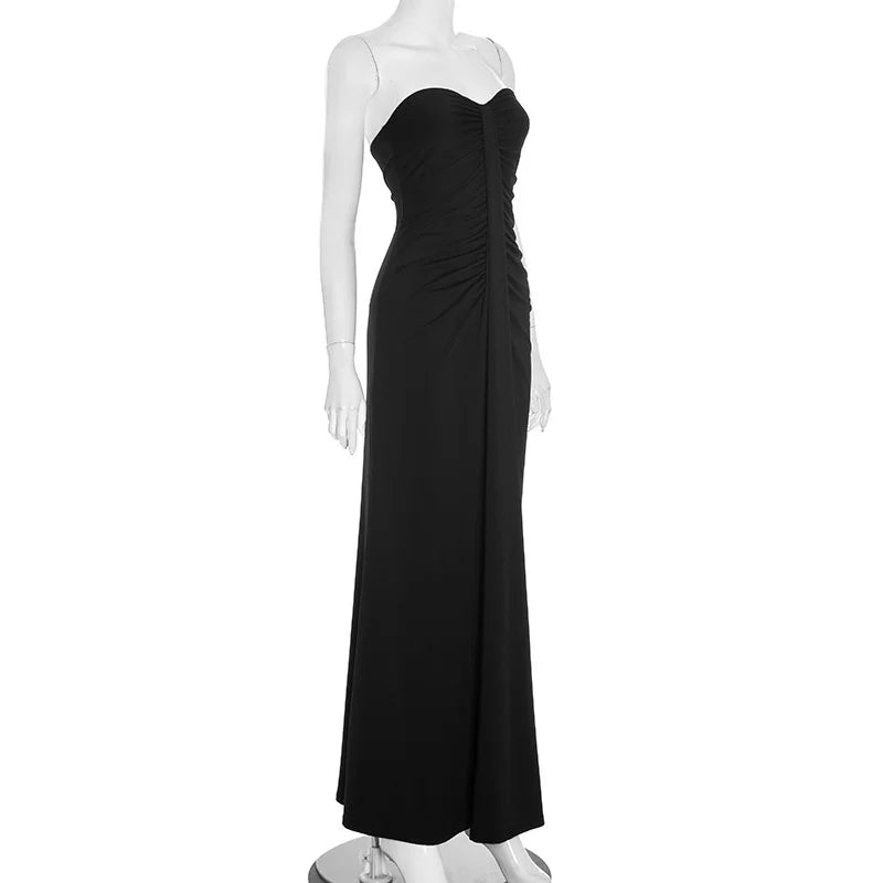 Strapless Off-Shoulder Ruched Maxi Dress