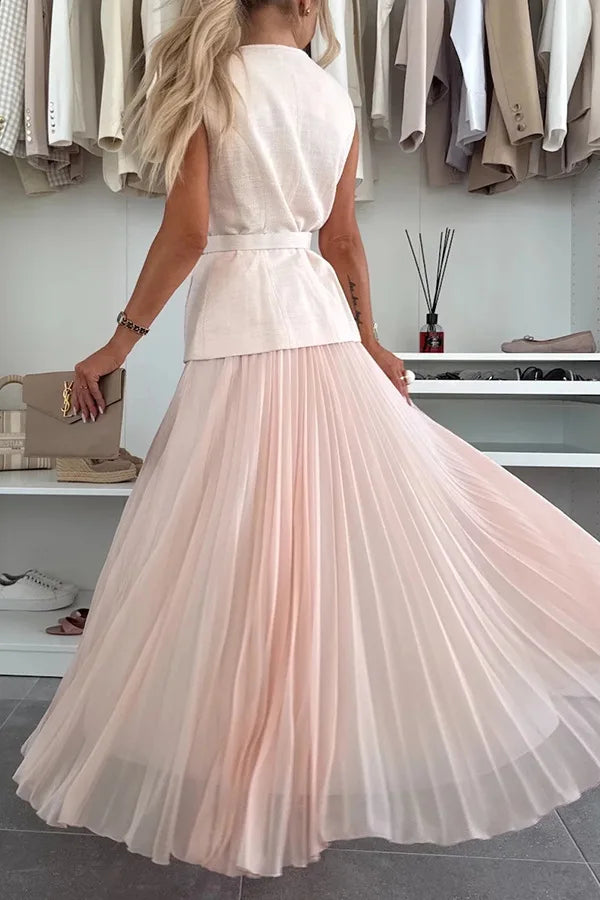 Elegant Tweed Jacket & Chiffon Maxi Skirt Two-Piece Set for Women