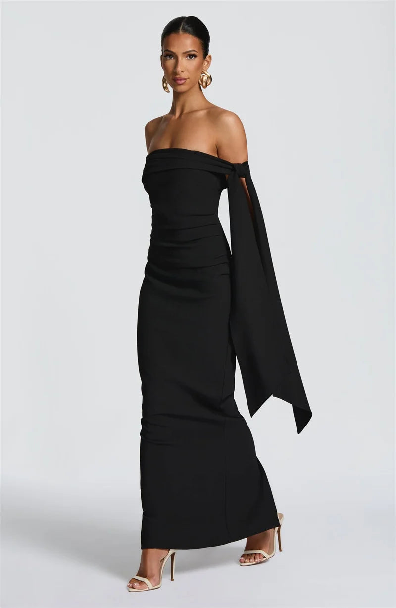 Off-shoulder Tie Up Maxi Dress