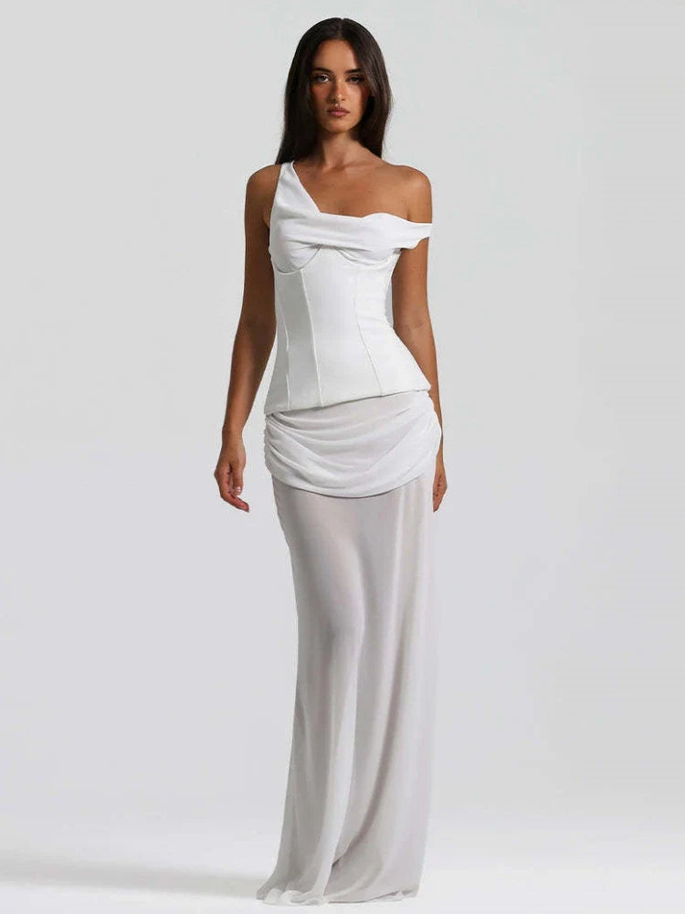 Mesh Corset Tie Up Long Dress