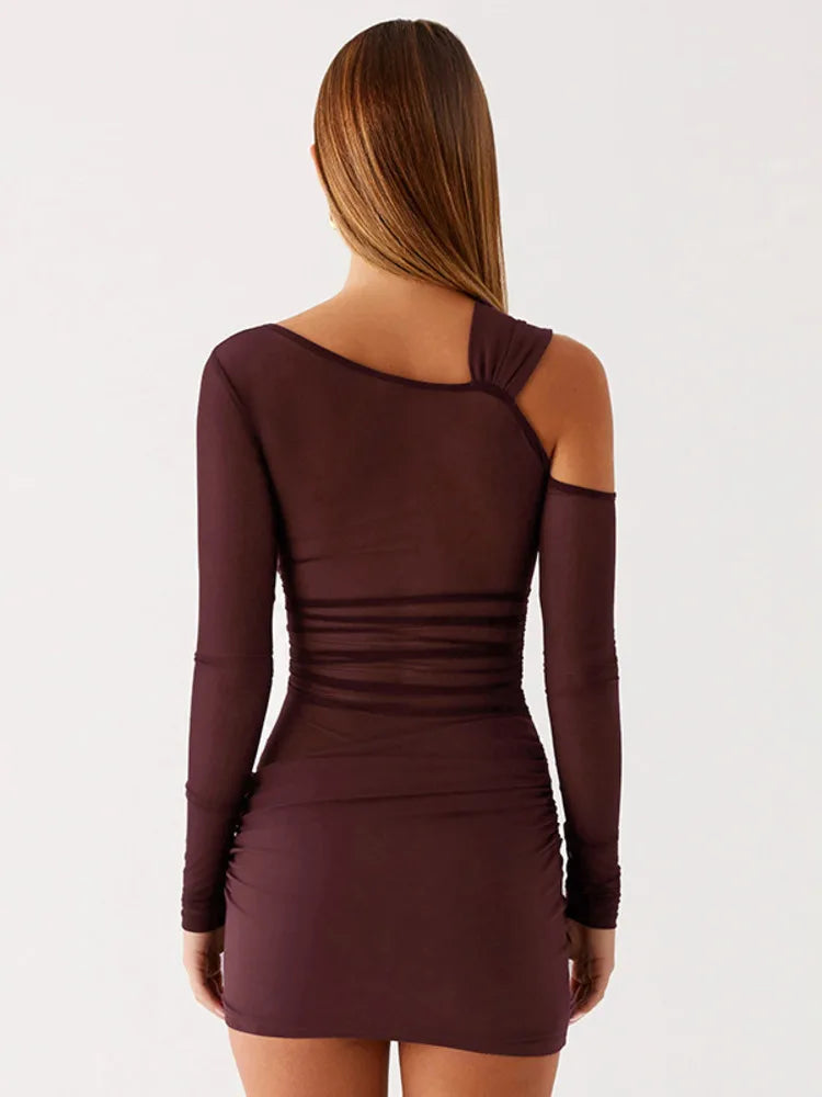 Ruched Inclined Shoulder Mini Dress
