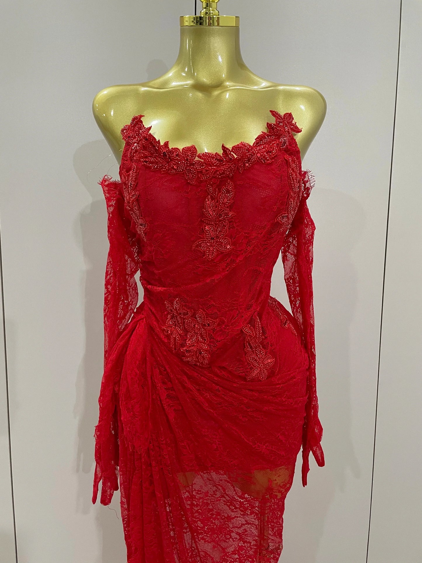 Red Lace Strapless Backless Maxi Dress – Gown