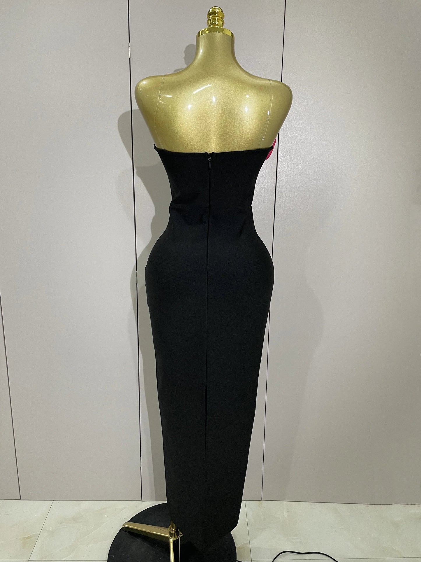 Black Strapless Ankle-Length Dress