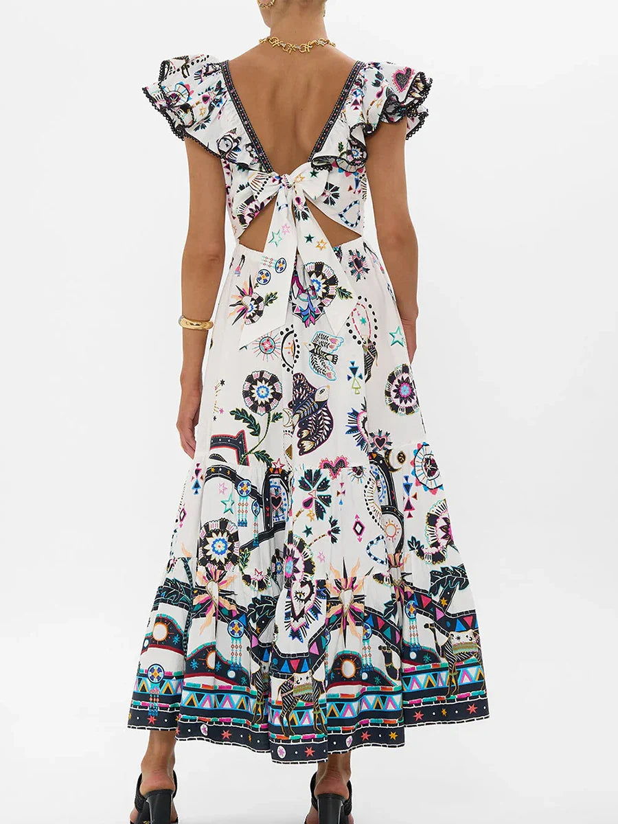 Printed Ruffles Strap Maxi Dress