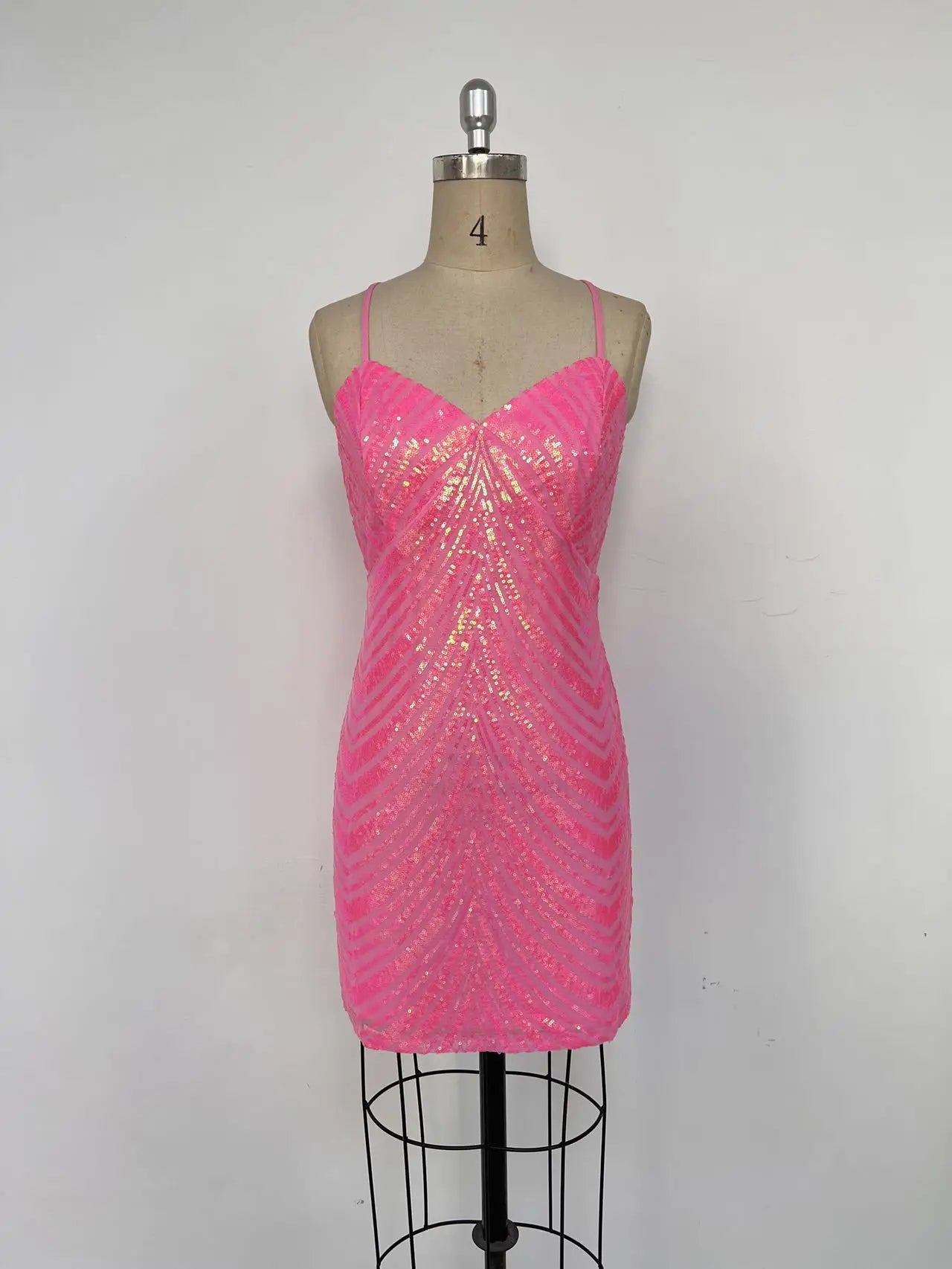Sequin Spaghetti Strap Cocktail Mini Dress for Evening Parties