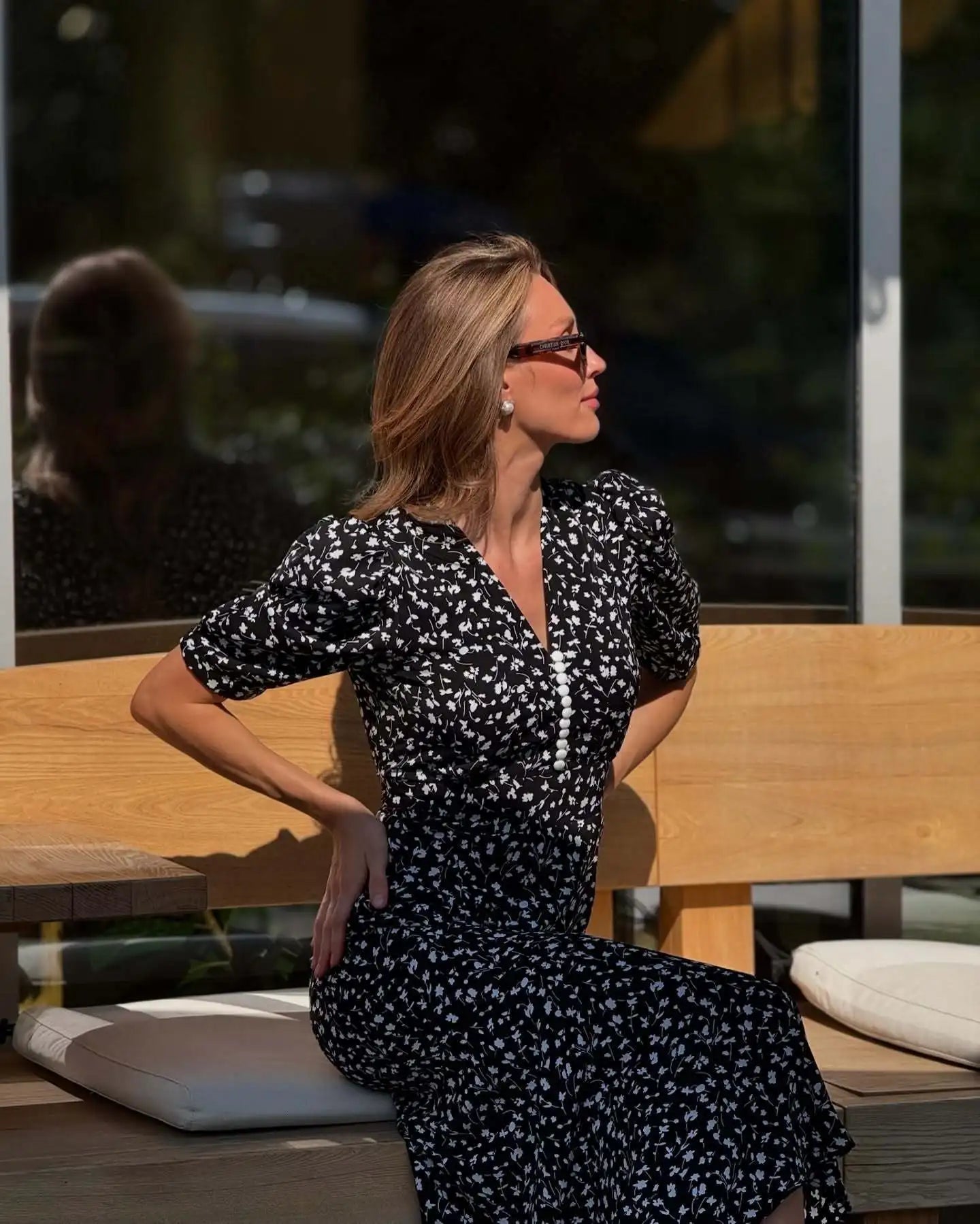 Half-Sleeve Polka Dot Midi Dress