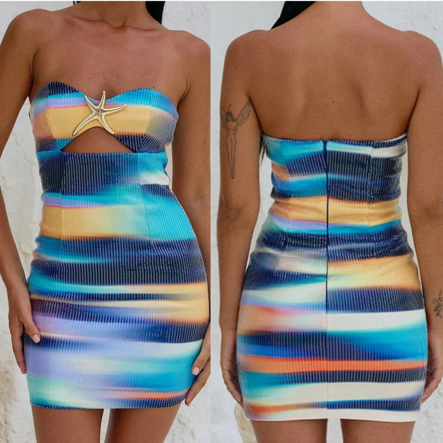 Gradient Sequin Strapless Mini Dress with Starfish Cutout
