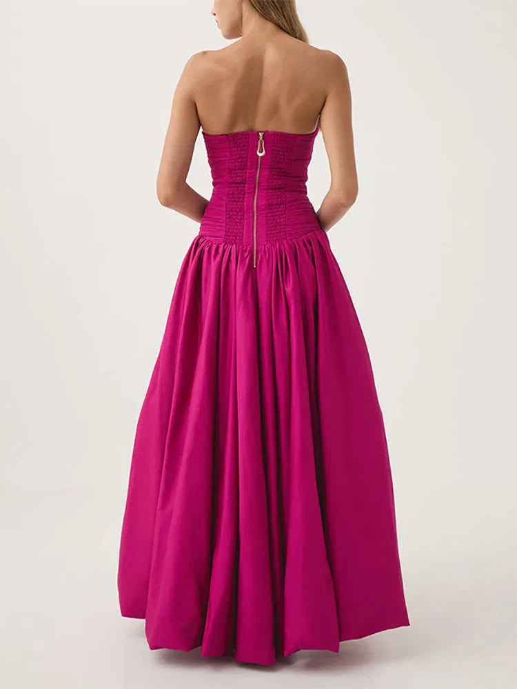 Printed Strapless Bubble Maxi Dress