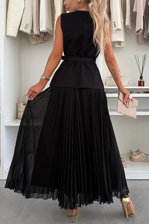 Elegant Tweed Jacket & Chiffon Maxi Skirt Two-Piece Set for Women