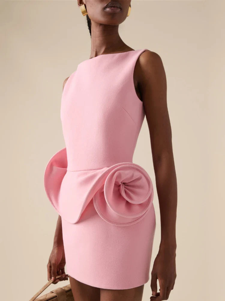 Large Ruffle Floral Backless Mini Dress – Sleeveless Bodycon Party Gown