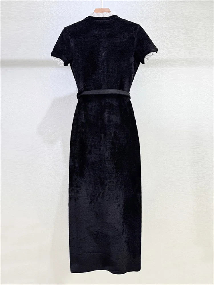 Embellished Short-Sleeve Knit Midi Dress