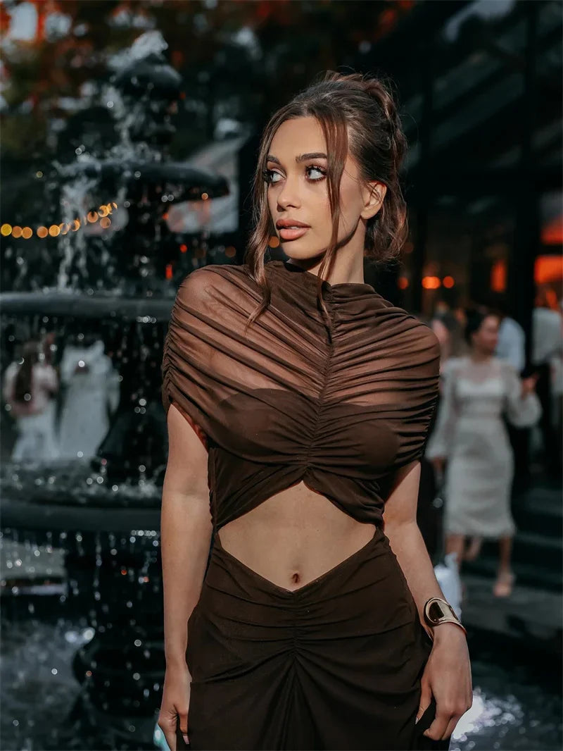 Hollow Out Ruched Mini Dress | Short Sleeve Bodycon Party Dress