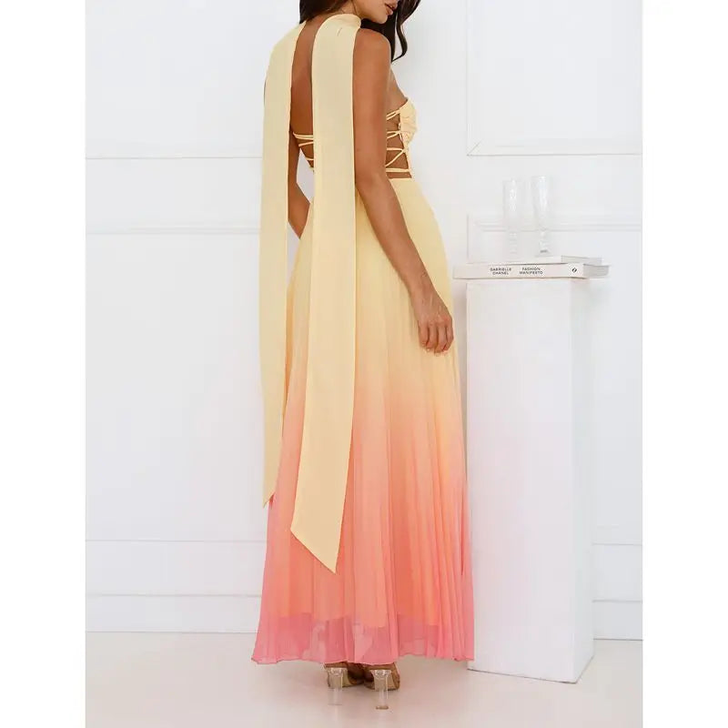 Ethereal Glow – Strapless Pink Ombre Maxi Dress for Summer Days