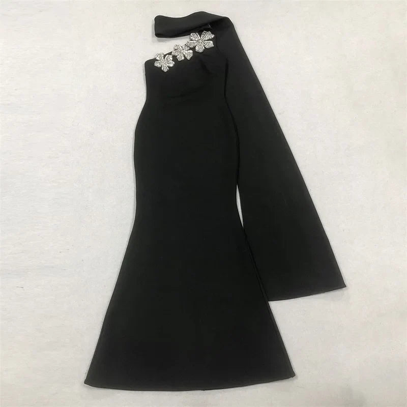 Black Floral Embellished Gown | High Neck Formal Evening Dress