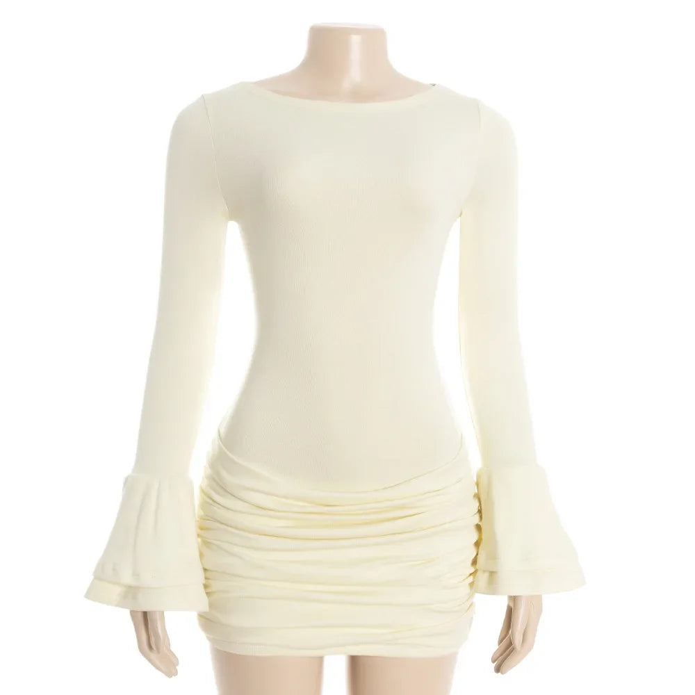 Yellow Ruched Hem Long Sleeve Mini Dress