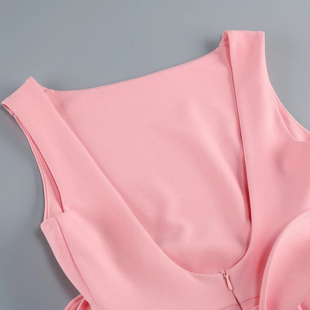 Large Ruffle Floral Backless Mini Dress – Sleeveless Bodycon Party Gown