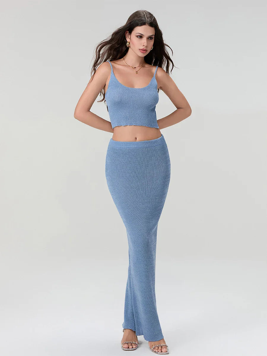 Spaghetti Strap Crop Top And Long Skirt Set