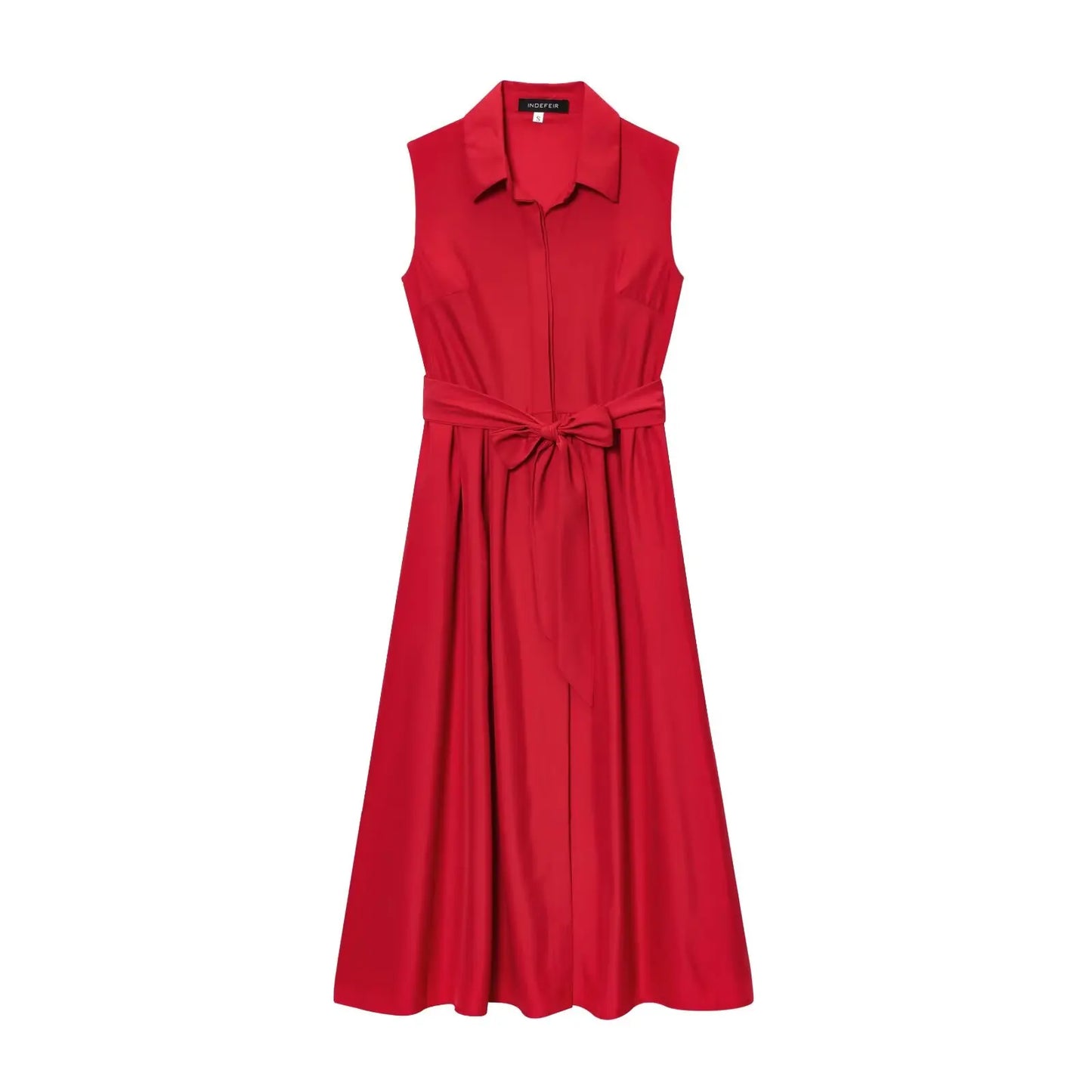 Red sleeveless dress with a belt
