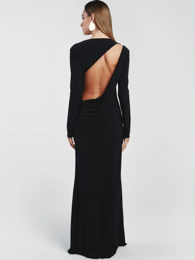 Long-Sleeve Backless Cut-Out Maxi Dress