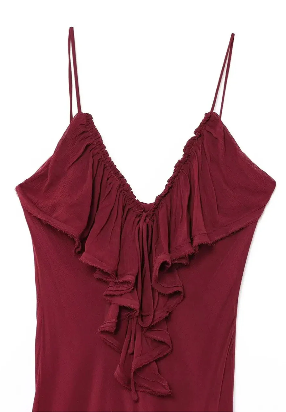 Burgundy Chiffon Tiered Slip Dress | Summer Ankle-Length Gown