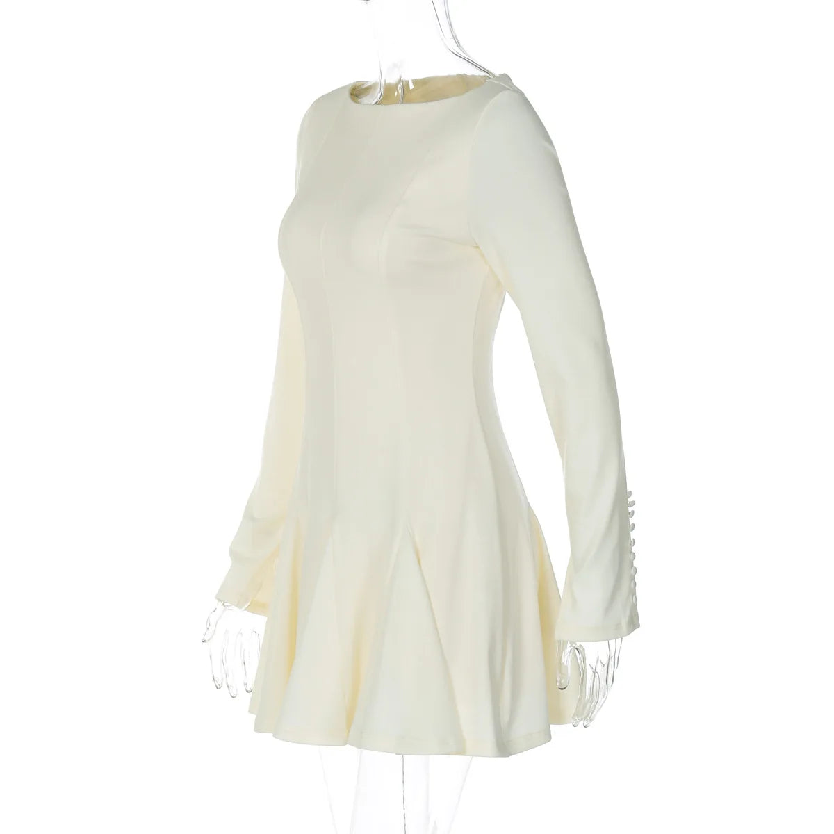 White Pleated Long Sleeve Mini Dress | Effortless Autumn Chic