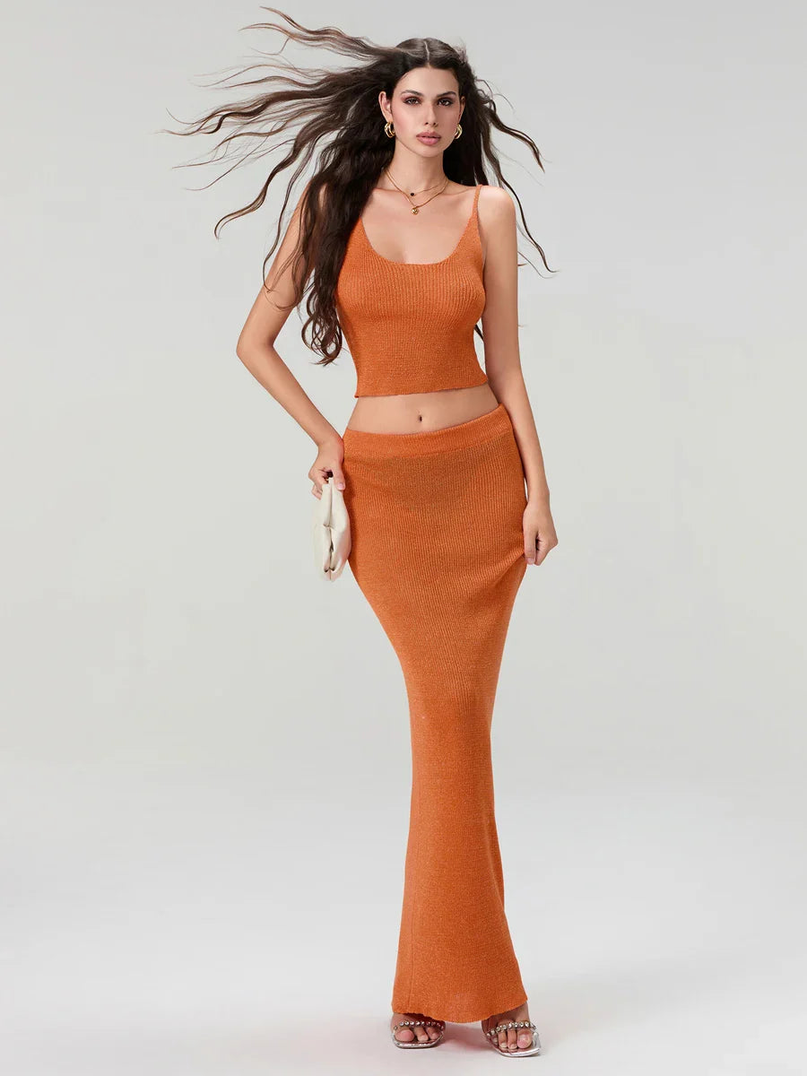 Spaghetti Strap Crop Top And Long Skirt Set