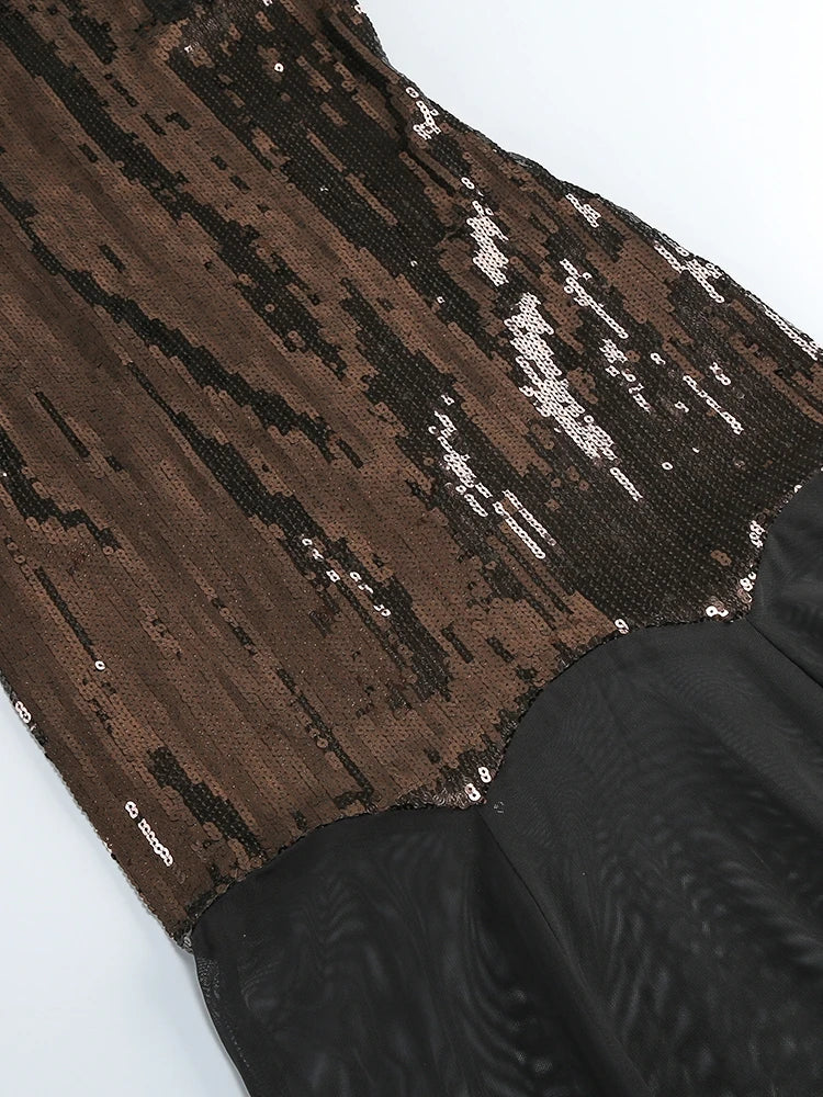 Sequined Mesh Maxi Dress | Turtleneck Slim-Fit Gown