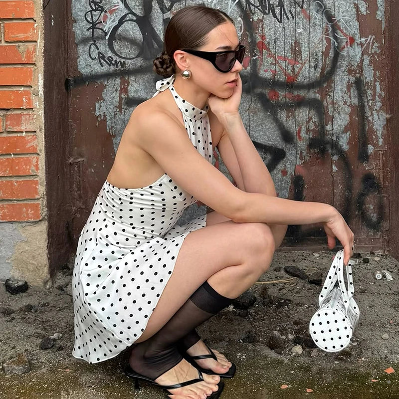 Polka Dot Halter Mini Dress | Elegant Backless Summer Style