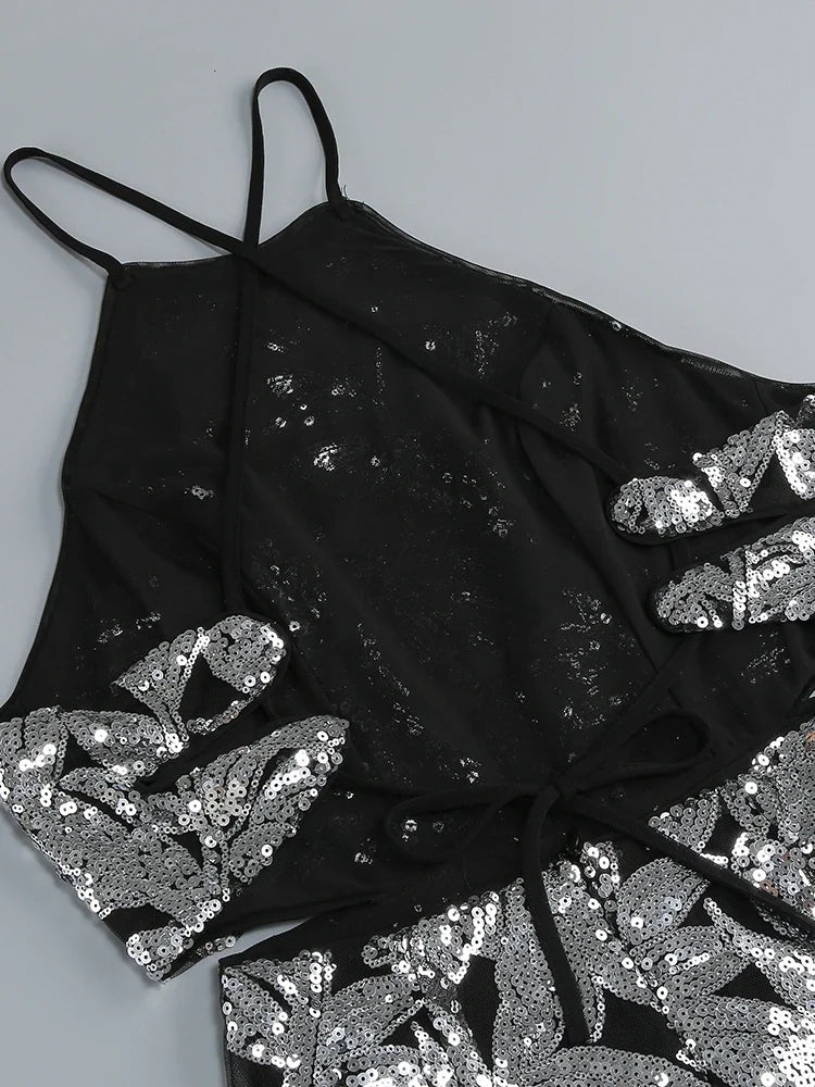 Silver Floral Sequin Halter Gown – Elegant Evening Dress