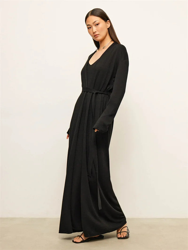 Pink Knit Maxi Dress & Cardigan Co-Ord Set – Elegant 2-Piece Winter Look