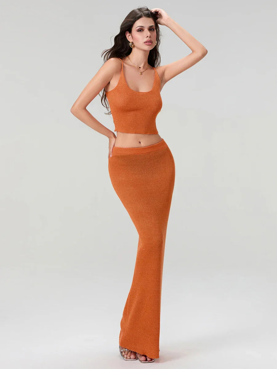 Spaghetti Strap Crop Top And Long Skirt Set