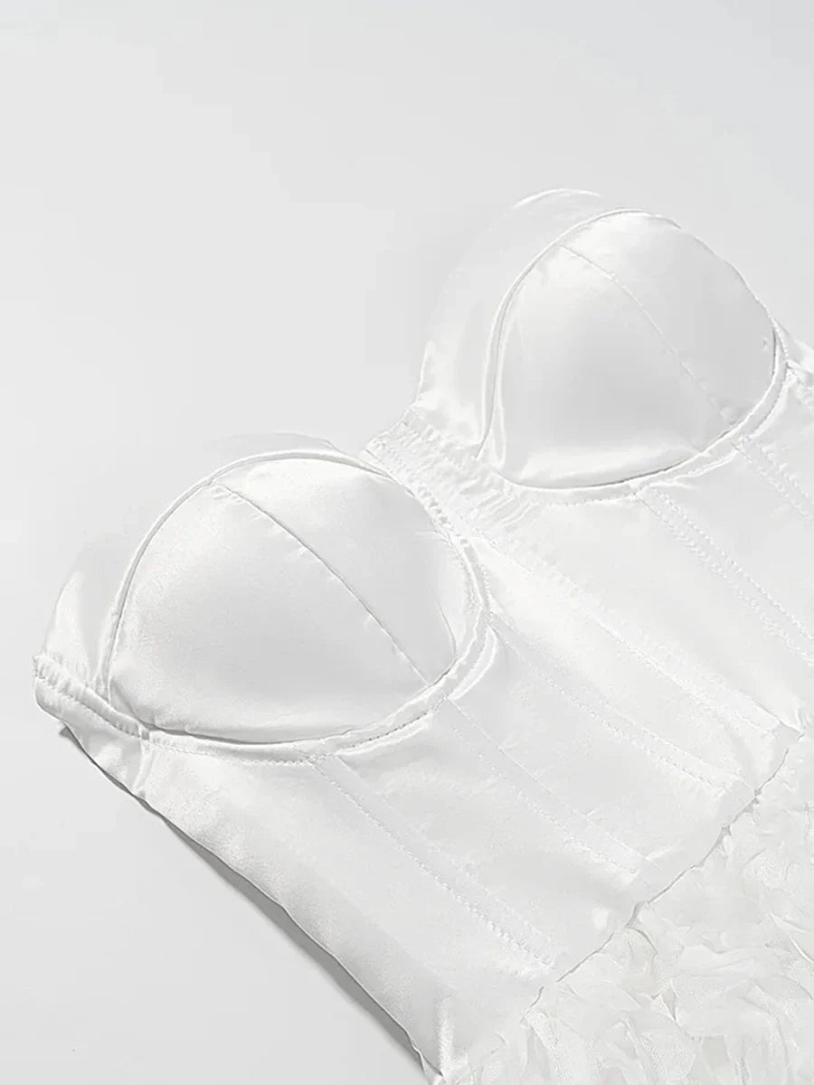 Solid Slimming Mini Dress - Spliced Appliques High Waist