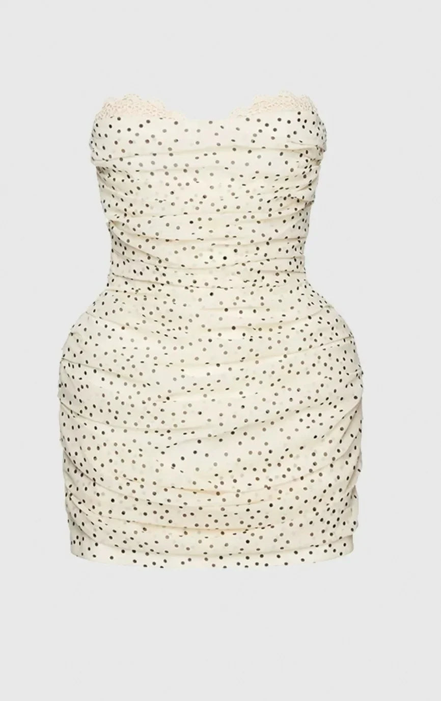 Black & Apricot Floral Print Strapless Mini Dress