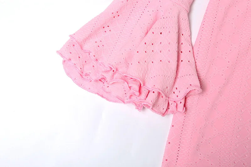 Pink Off-Shoulder Lace Dress | Bell Sleeve Formal Dress