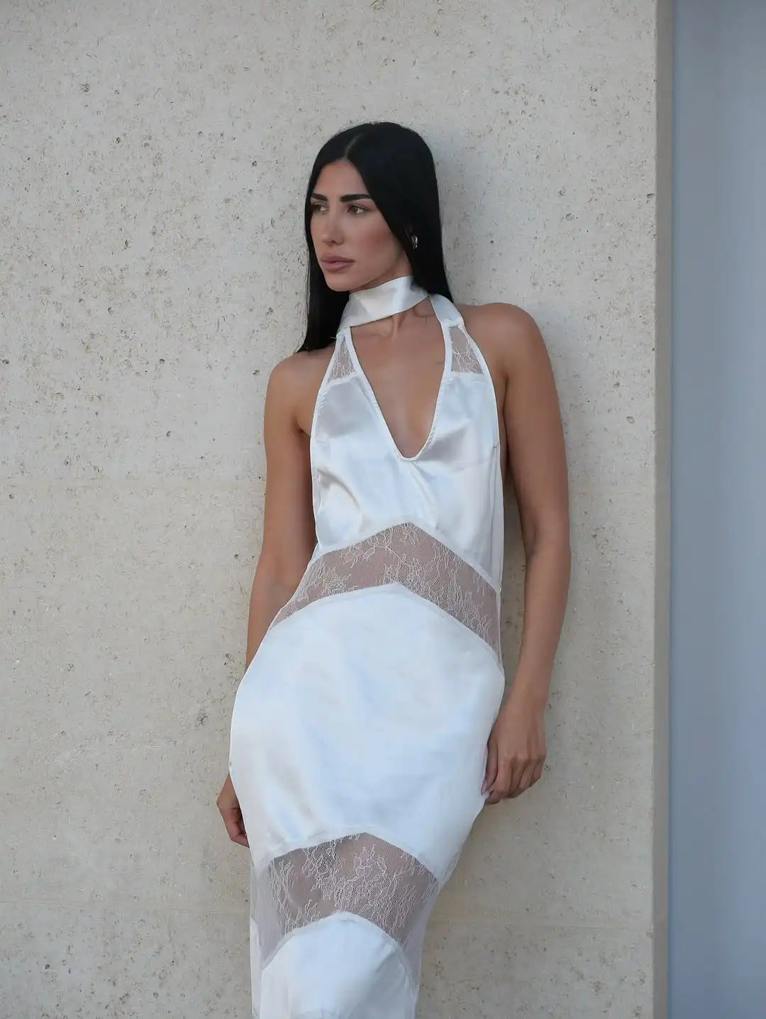 Halter Lace Patchwork Maxi Dress