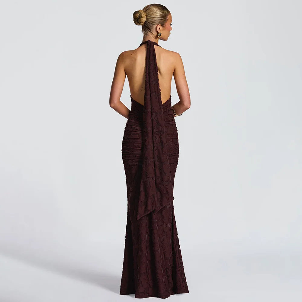 Red Halter Backless Maxi Dress | Elegant Empire Waist Gown